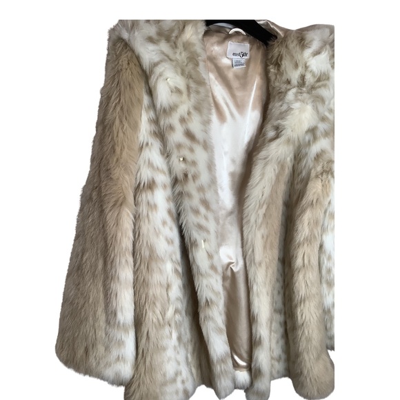 East 5th Vintage Faux Fur Snow Leopard Lynx Print Coat with Hood - Picture 8 of 12